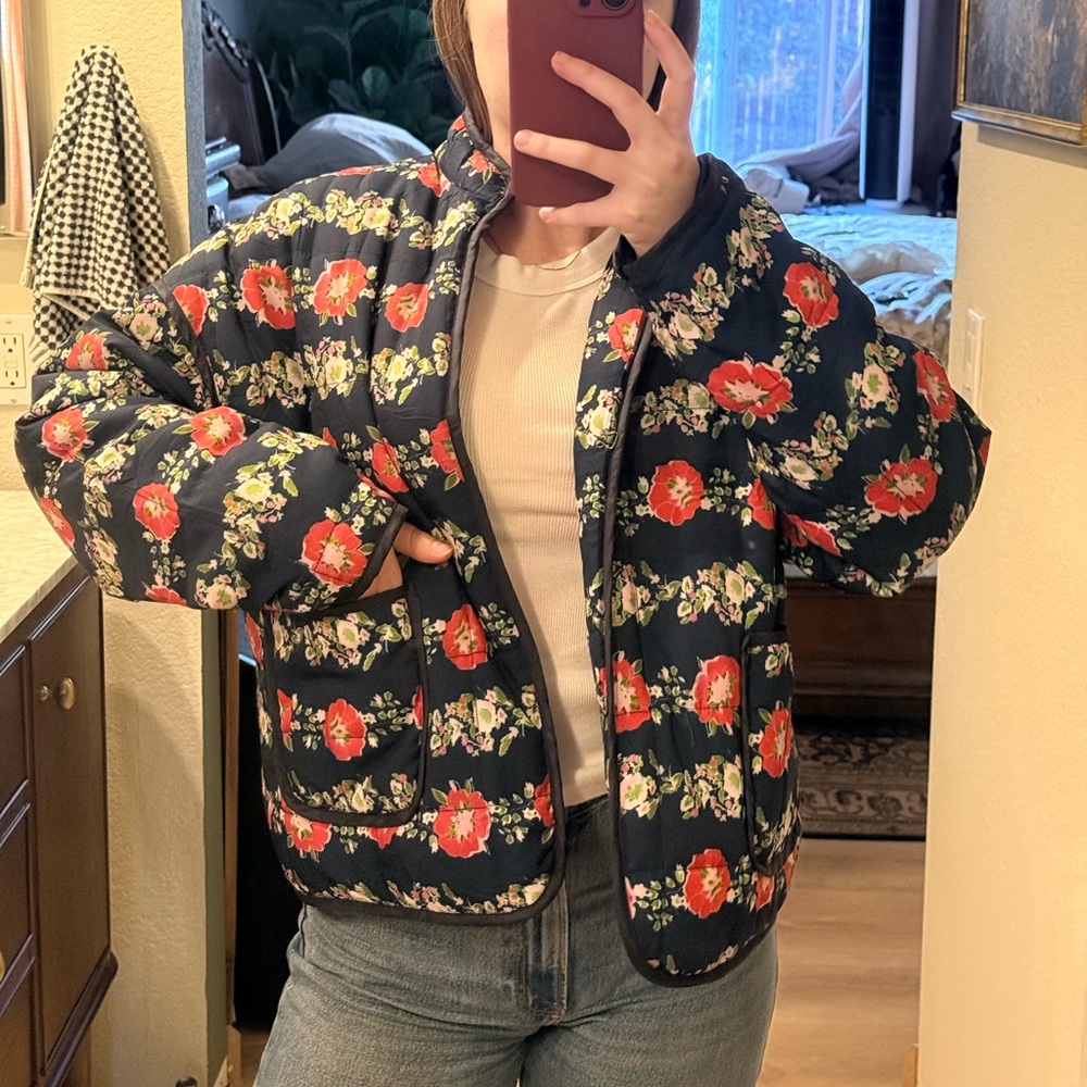 Floral Women's Jacket - Navy and Red